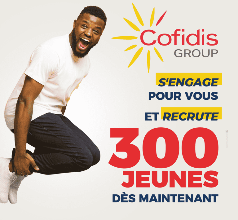 Jeune homme qui saute avec le texte "Cofidis s'engage pour vous et recrute 300 jeunes"