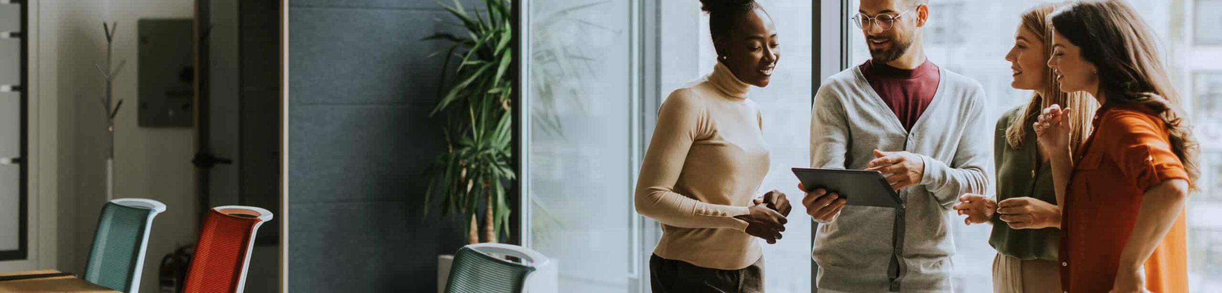 Young multiethnic startup team working at the modern office